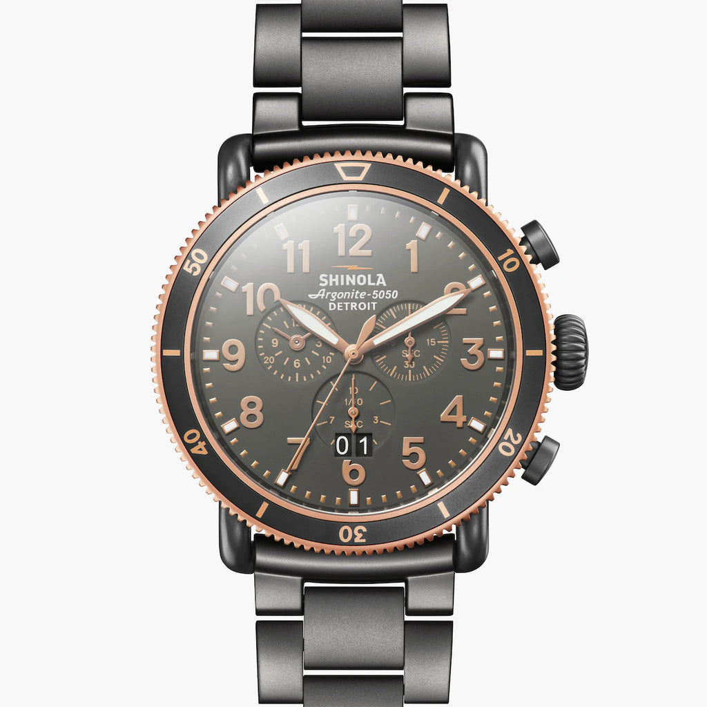 Shinola Runwell Sport 3 Eye Chronograph 48mm Sandblasted Gunmetal Ston Ephraim Doumato Jewelers