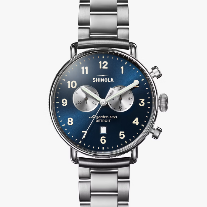 Shinola Canfield Chrono, Midnight Blue Dial with Stainless Steel Bracelet