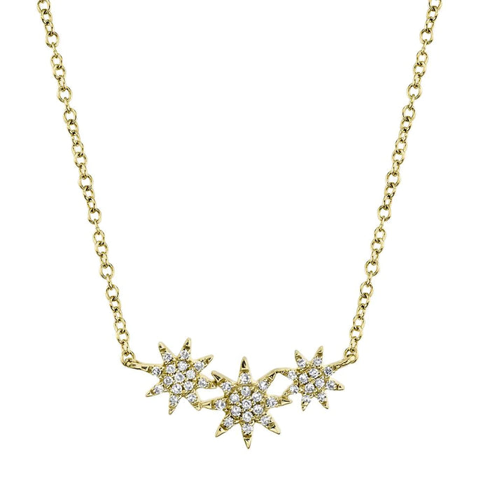14k Yellow Gold Three Star Diamond Necklace