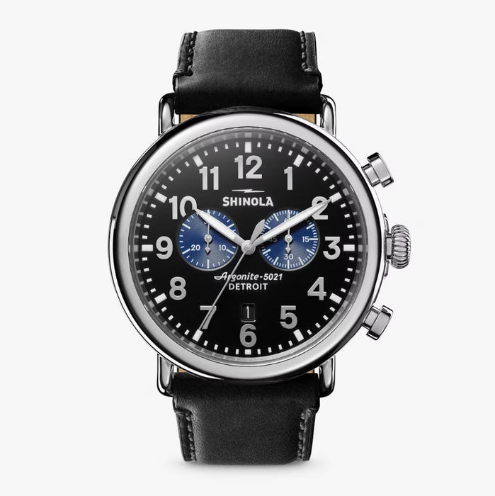 Shinola Runwell Chrono, Black Dial with Black Leather Strap