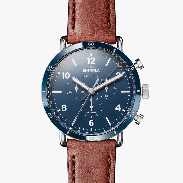 Shinola Canfield Sport, Midnight Blue Dial with Dark Cognac Leather Strap