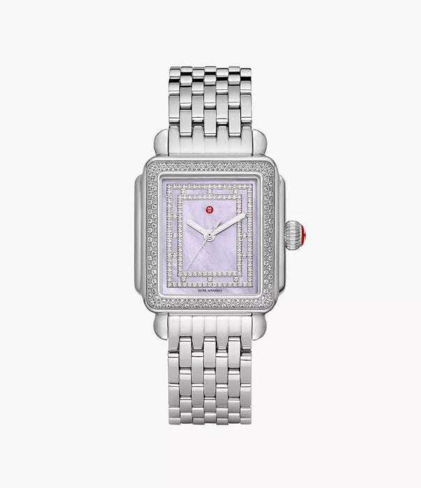 Michele Limited Edition Deco Madison Stainless Steel Purple Dial and Diamond Watch