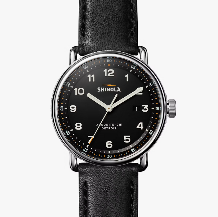 Shinola Canfield Model C56, Black Dial with Black Leather Strap