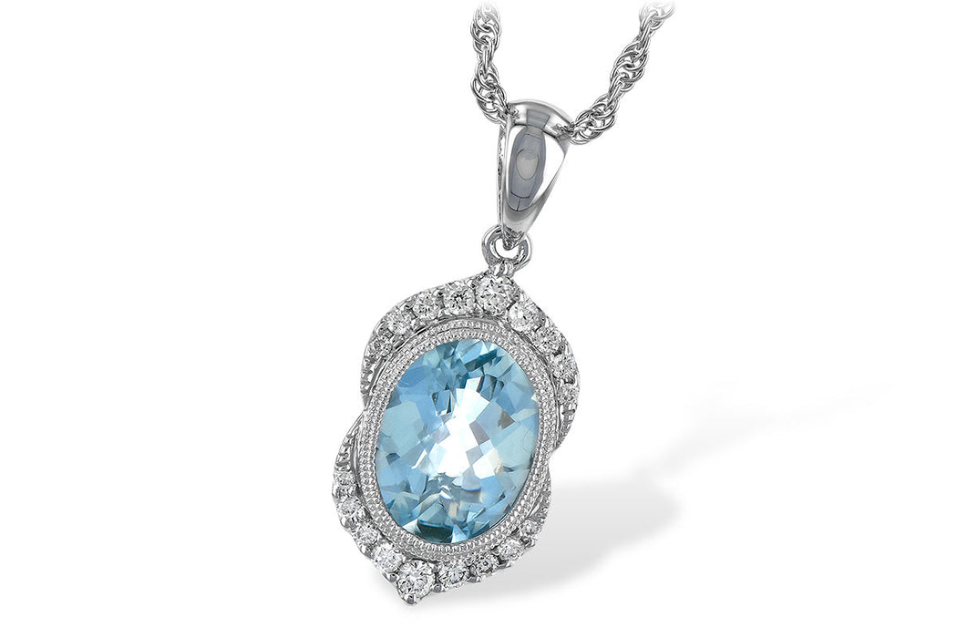 14k White Gold Aquamarine and Diamond Necklace