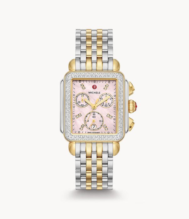 Michele Deco Two-Toned 18k Gold Plated Pink Dial and Diamond Watch