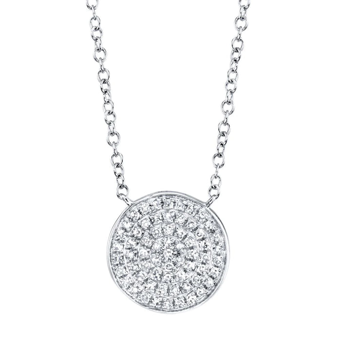 14k White Gold Circle Pave Diamond Necklace