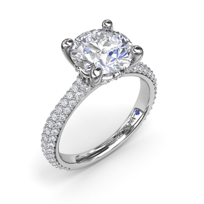 Triple Row Diamond Shank with Hidden Halo Engagement Ring Setting