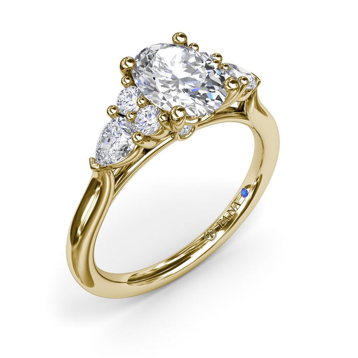 Pear and Round Side Cluster Engagement Ring Setting