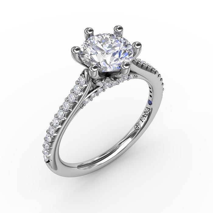 Six-Prong with Diamond Shank and Hidden Halo Engagement Ring Setting