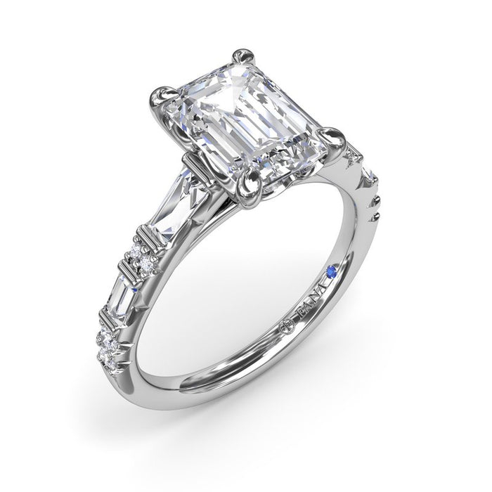 Baguette and Round Diamond Shank Engagement Ring Setting