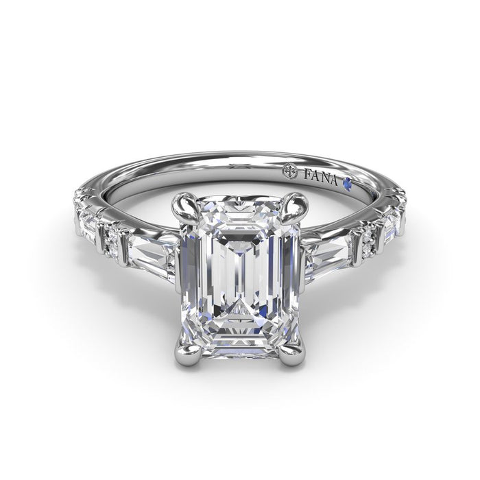 Baguette and Round Diamond Shank Engagement Ring Setting