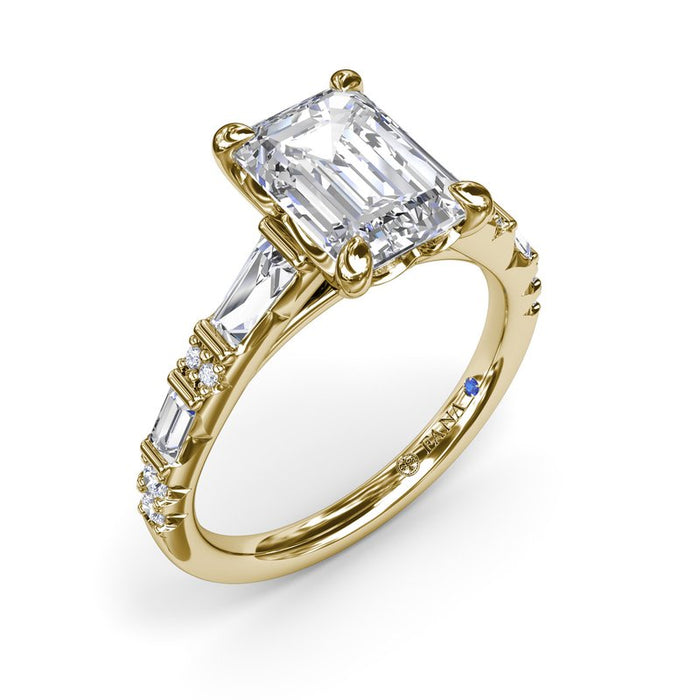 Baguette and Round Diamond Shank Engagement Ring Setting