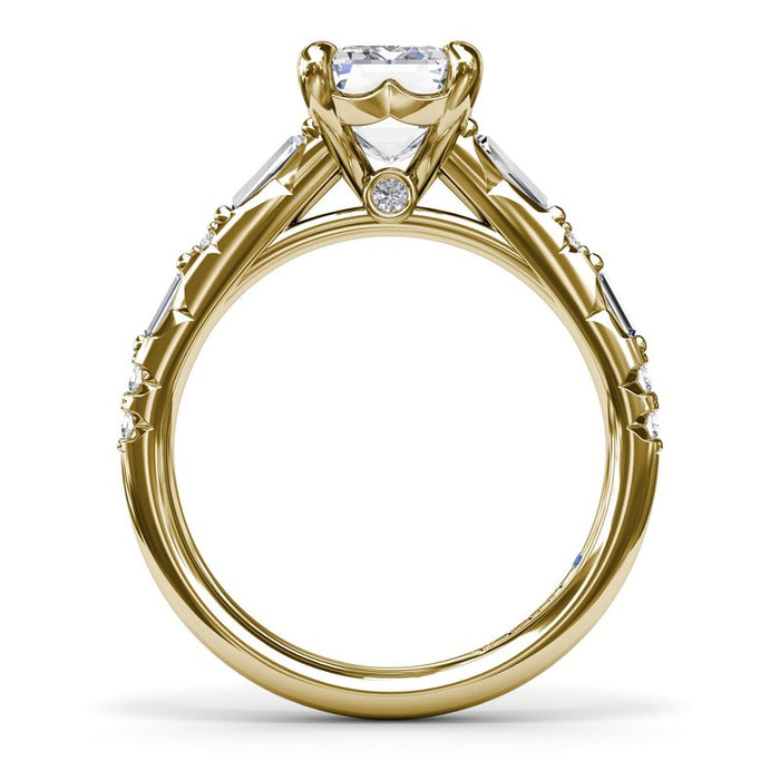 Baguette and Round Diamond Shank Engagement Ring Setting