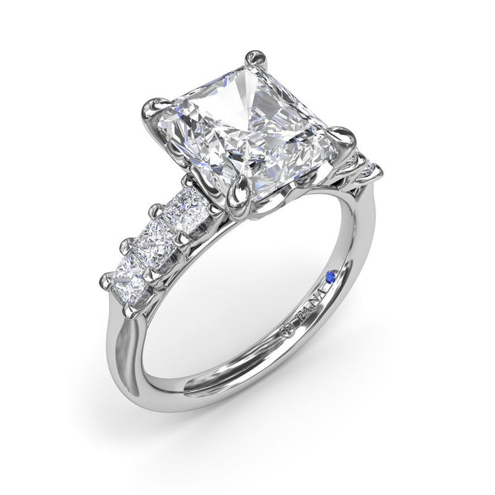 Princess-Cut Side Stones with Radiant Center Engagement Ring Setting