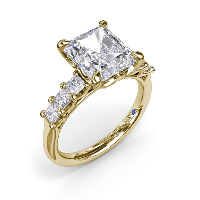Princess-Cut Side Stones with Radiant Center Engagement Ring Setting
