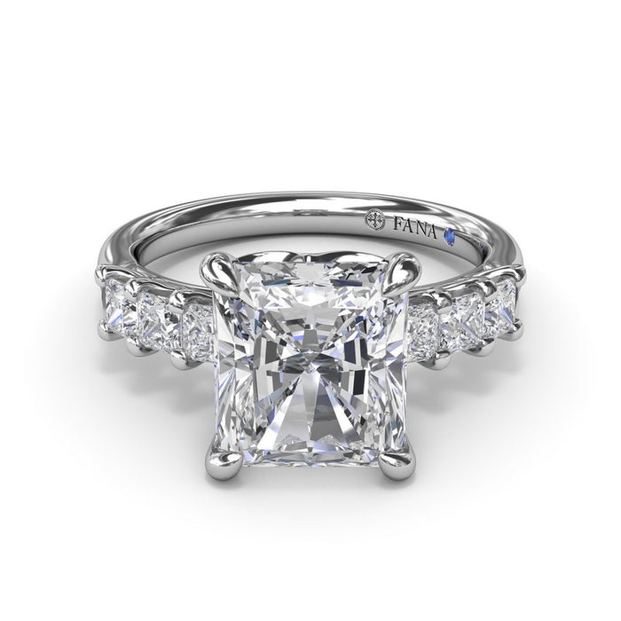Princess-Cut Side Stones with Radiant Center Engagement Ring Setting