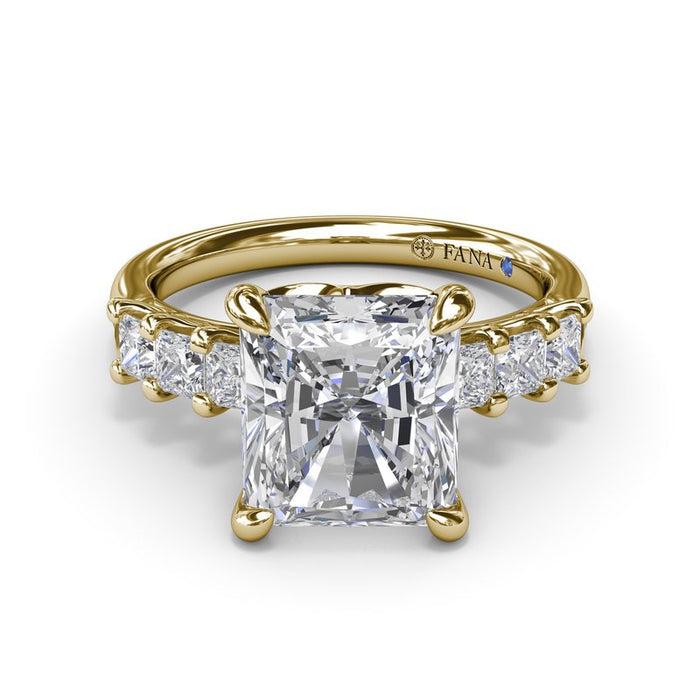 Princess-Cut Side Stones with Radiant Center Engagement Ring Setting