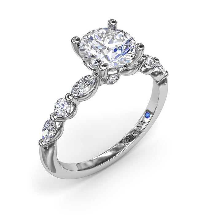 Marquise and Round Diamond Shank Engagement Ring Setting