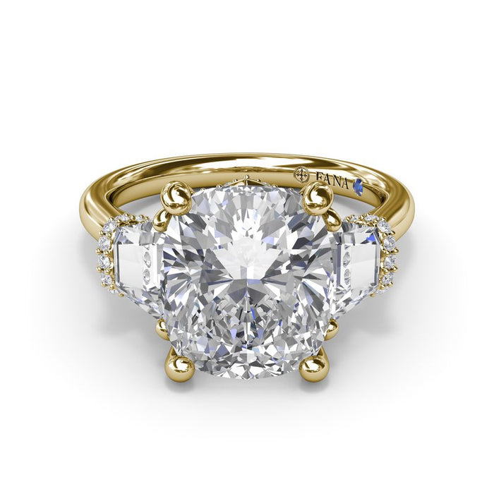 Trapezoid Side Stones with Triple Hidden Halo Engagement Ring Setting