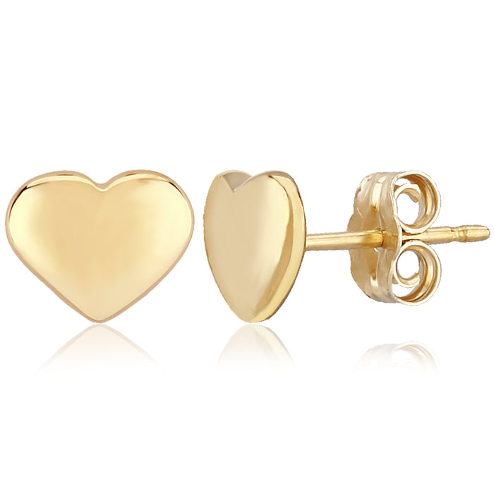 14K Yellow Gold 8mm Flat Heart Stud Earrings