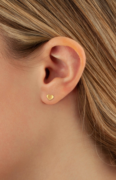 14K Yellow Gold 8mm Flat Heart Stud Earrings