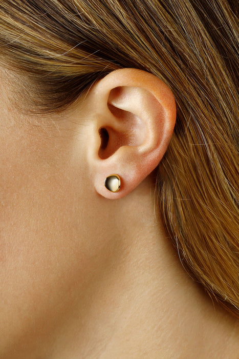 14K Yellow Gold 8mm Dapped Disc Stud Earrings