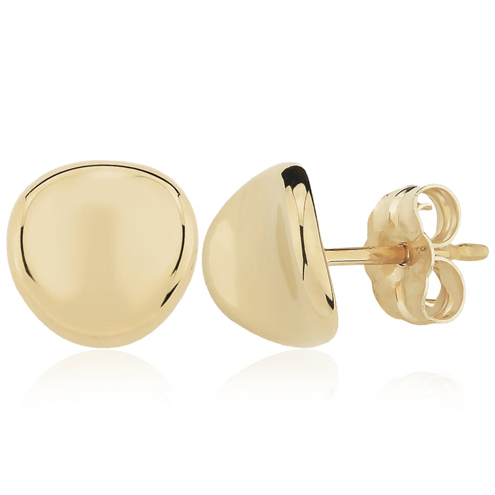 14K Yellow Gold 8mm Dapped Disc Stud Earrings
