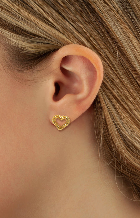 14K Yellow Gold Twisted Heart Stud Earrings
