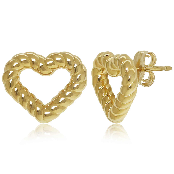14K Yellow Gold Twisted Heart Stud Earrings