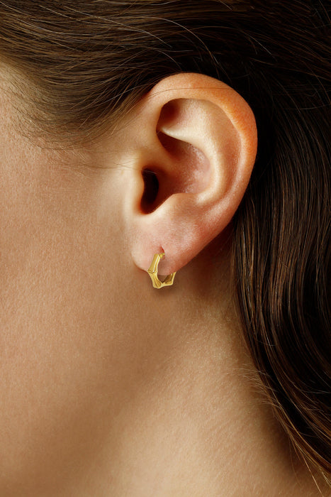 14K Yellow Gold Faceted Hexagon Hoop Earrings