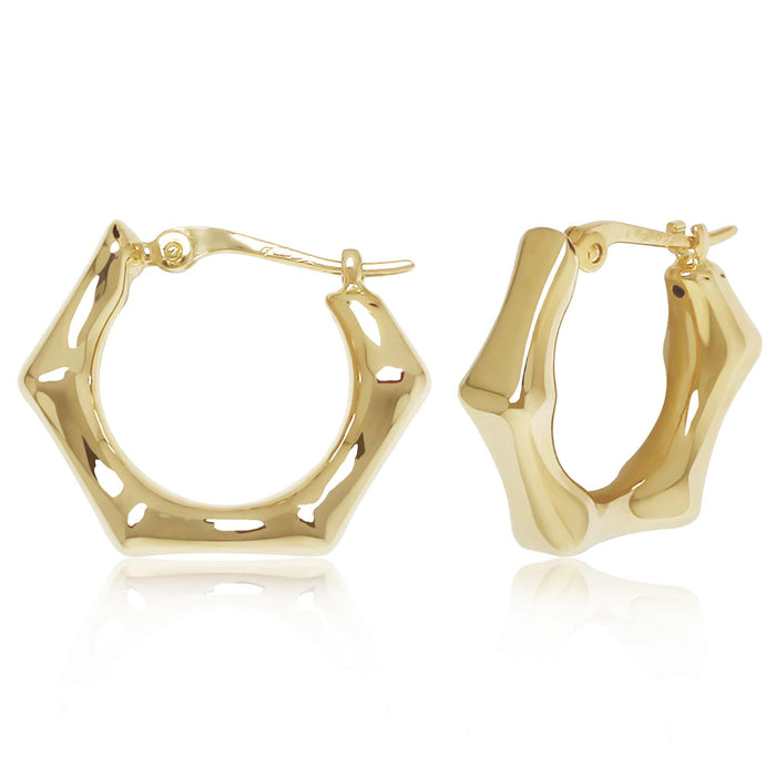 14K Yellow Gold Faceted Hexagon Hoop Earrings
