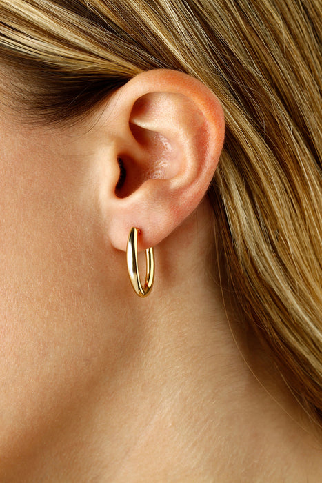 14K Yellow Gold Polished Oval Hoop Earrings