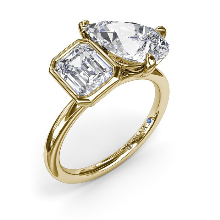 Toi et Moi Emerald Bezel and Pear-Shape Engagement Ring Setting