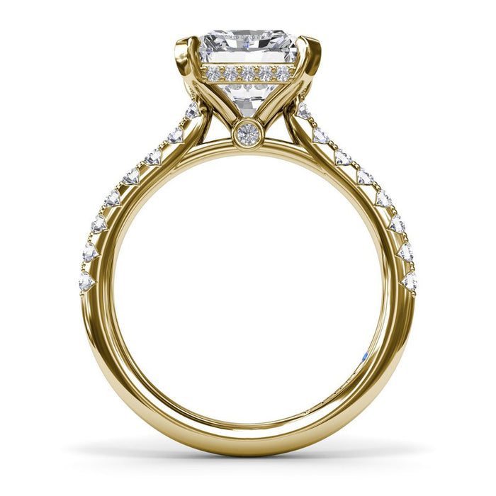 Pavé Shank with Radiant Center and Hidden Halo Engagement Ring Setting