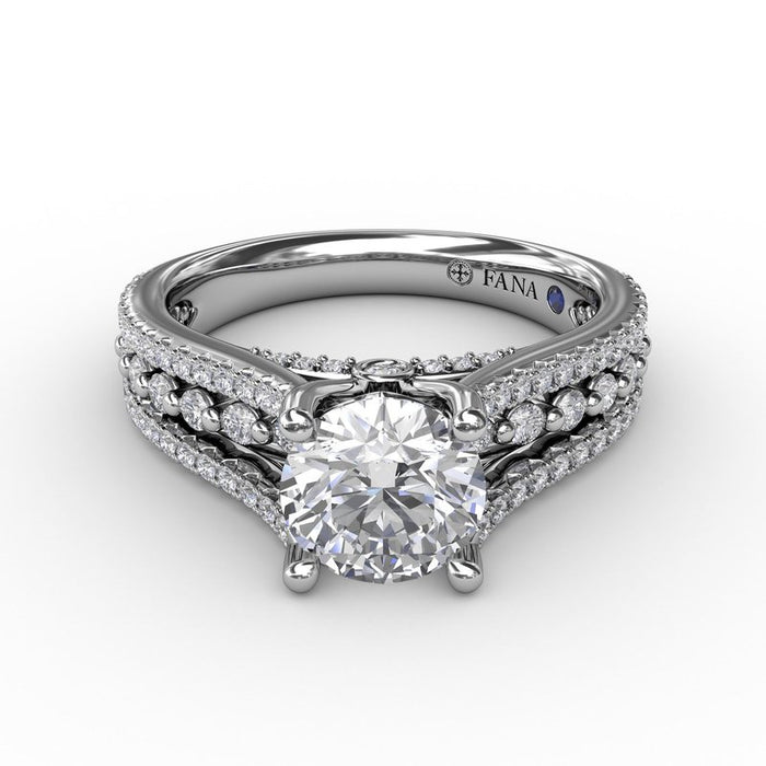 Triple Row Diamond Shank Engagement Ring Setting