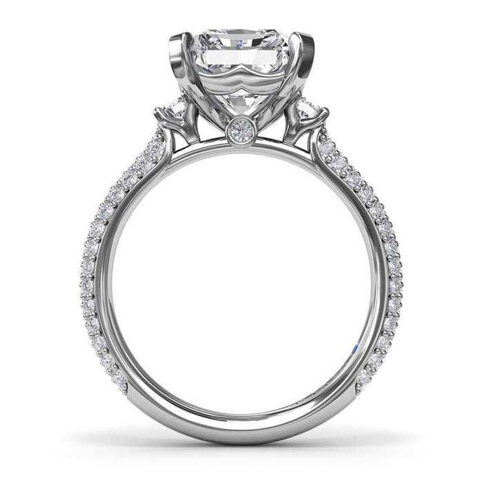 Triple Row Pavé Shank with Round Side Stones Engagement Ring Setting