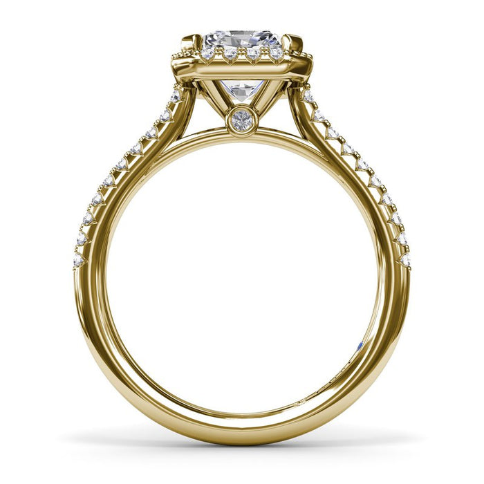 Radiant Halo with Pavé Shank Engagement Ring Setting