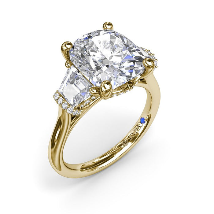 Trapezoid Side Stones with Triple Hidden Halo Engagement Ring Setting