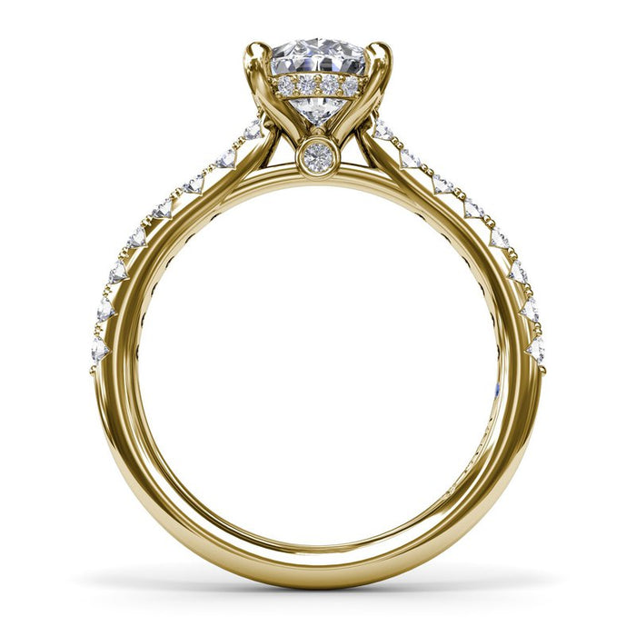 Pavé Shank with Pear-Shape Center and Hidden Halo Engagement Ring Setting