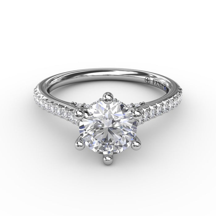 Six-Prong with Diamond Shank and Hidden Halo Engagement Ring Setting
