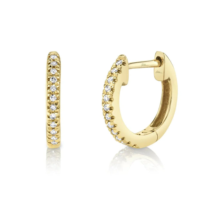 14k Yellow Gold Diamond Huggie Hoop Earrings