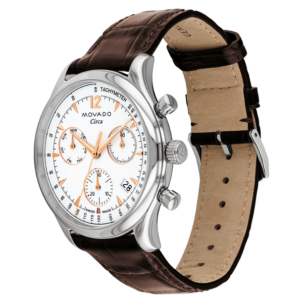 Movado Heritage Series Circa Chronograph Dial and Brown Leather Men's Watch