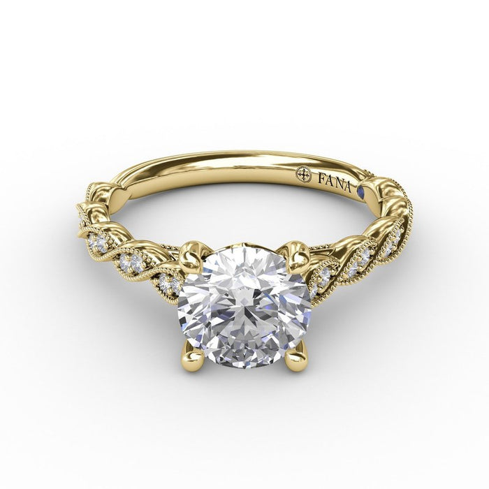 Milgrain Diamond Twist with Cathedral Shank Engagement Ring Setting