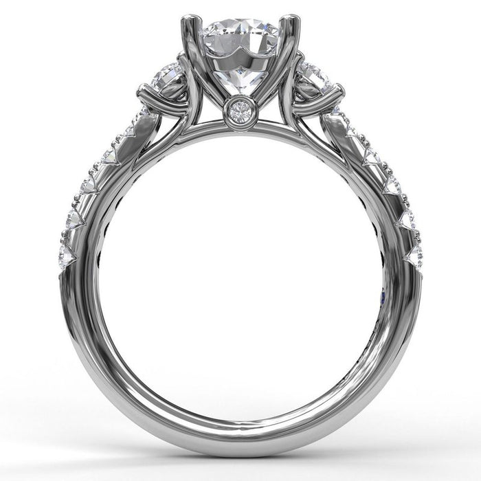 Three-Stone with Pave Shank Engagement Ring Setting