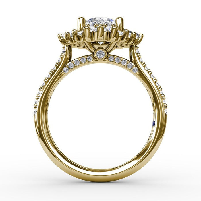 Mixed Shape Diamond Halo Ballerina Style Engagement Ring Setting