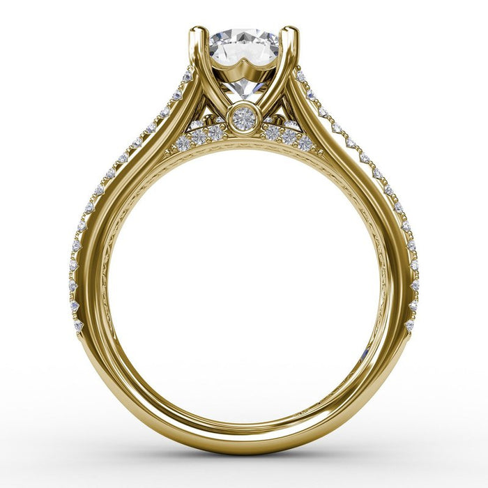 Triple Row Diamond Shank Engagement Ring Setting