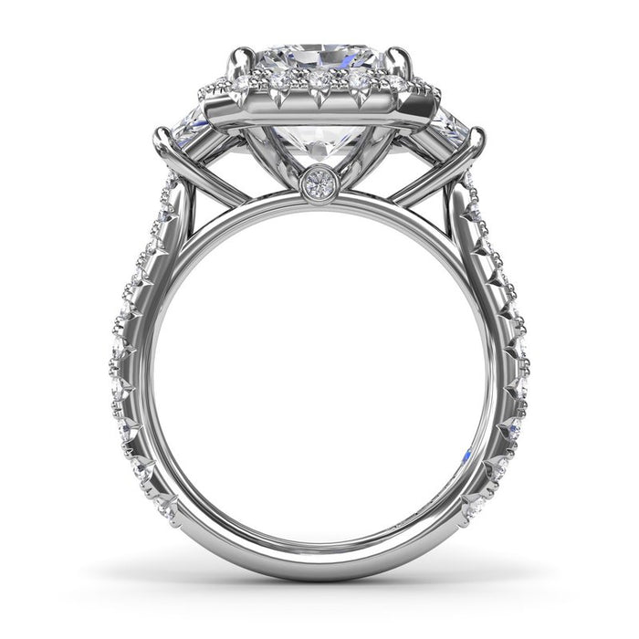 Emerald-Cut with Halo and Trapezoid Side Stones Engagement Ring Setting