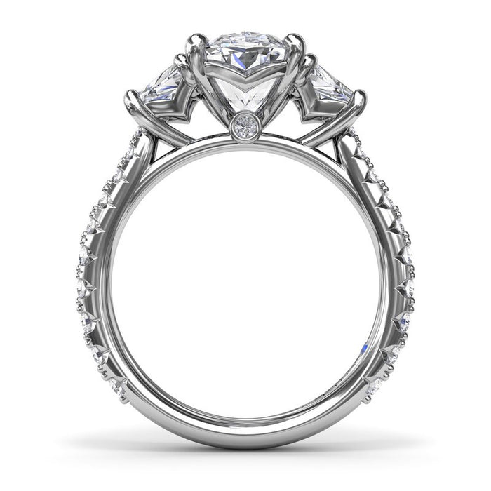 Trapezoid Side Stones with Diamond Shank Engagement Ring Setting