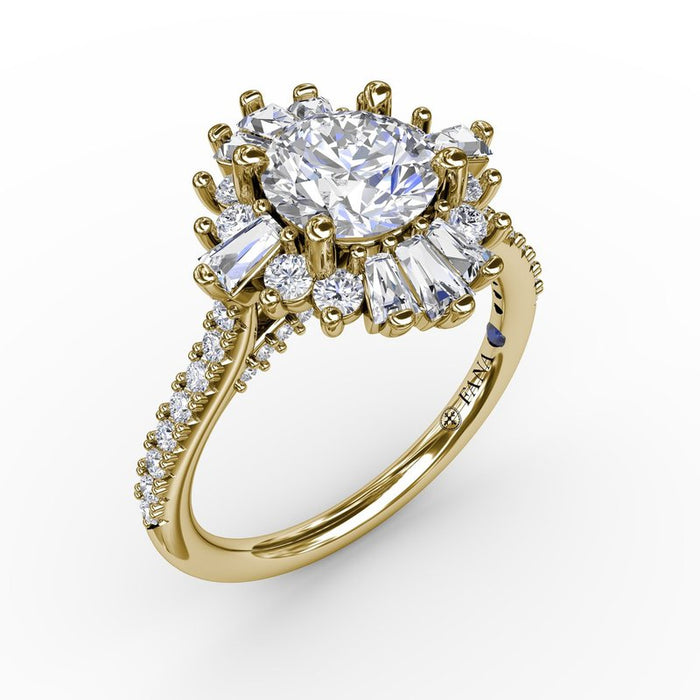 Mixed Shape Diamond Halo Ballerina Style Engagement Ring Setting