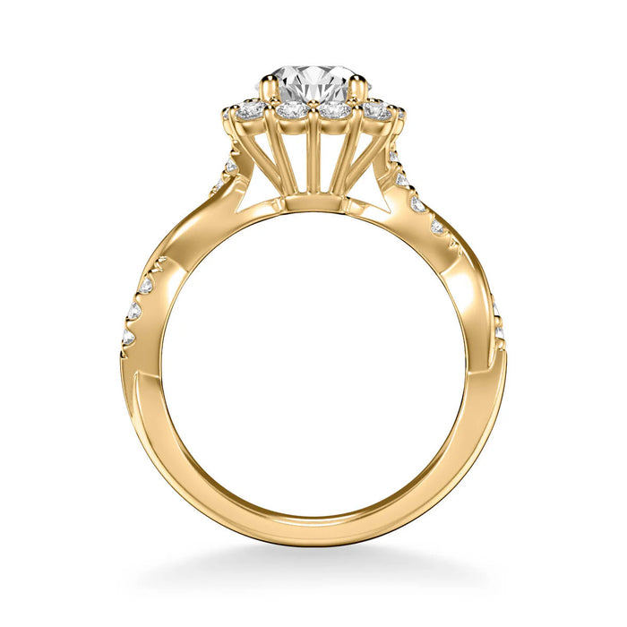 Bella Contemporary Cushion Halo Round Center Twist Engagement Ring Setting